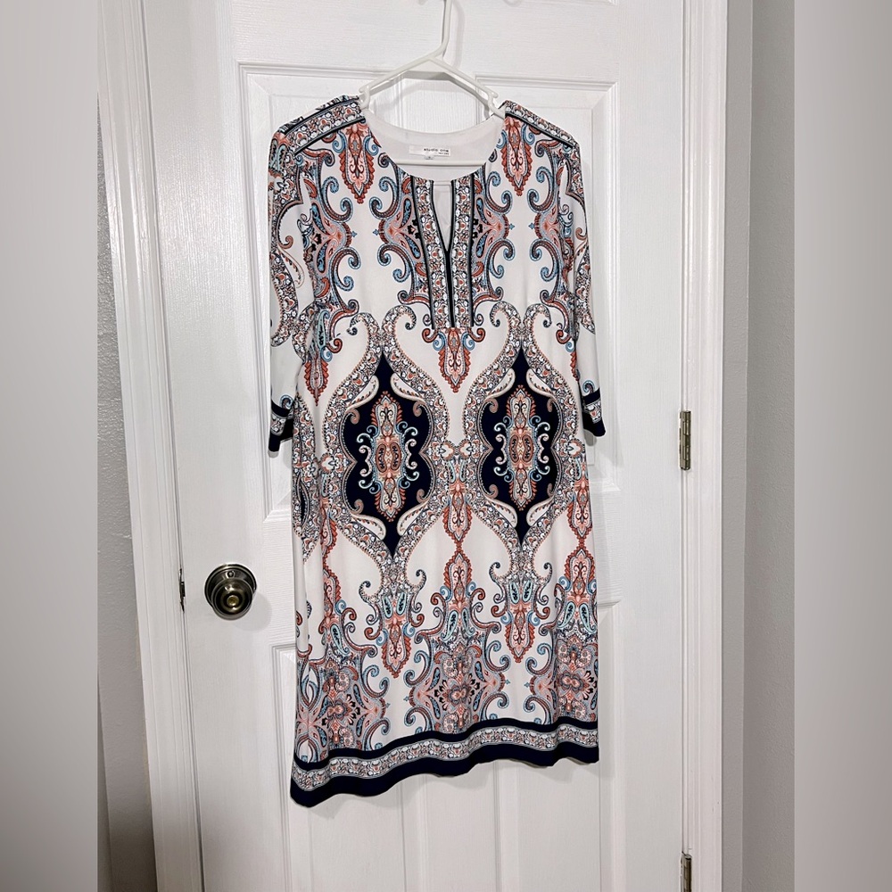 Studio one women’s dress long sleeve navy blue white casual sz 12